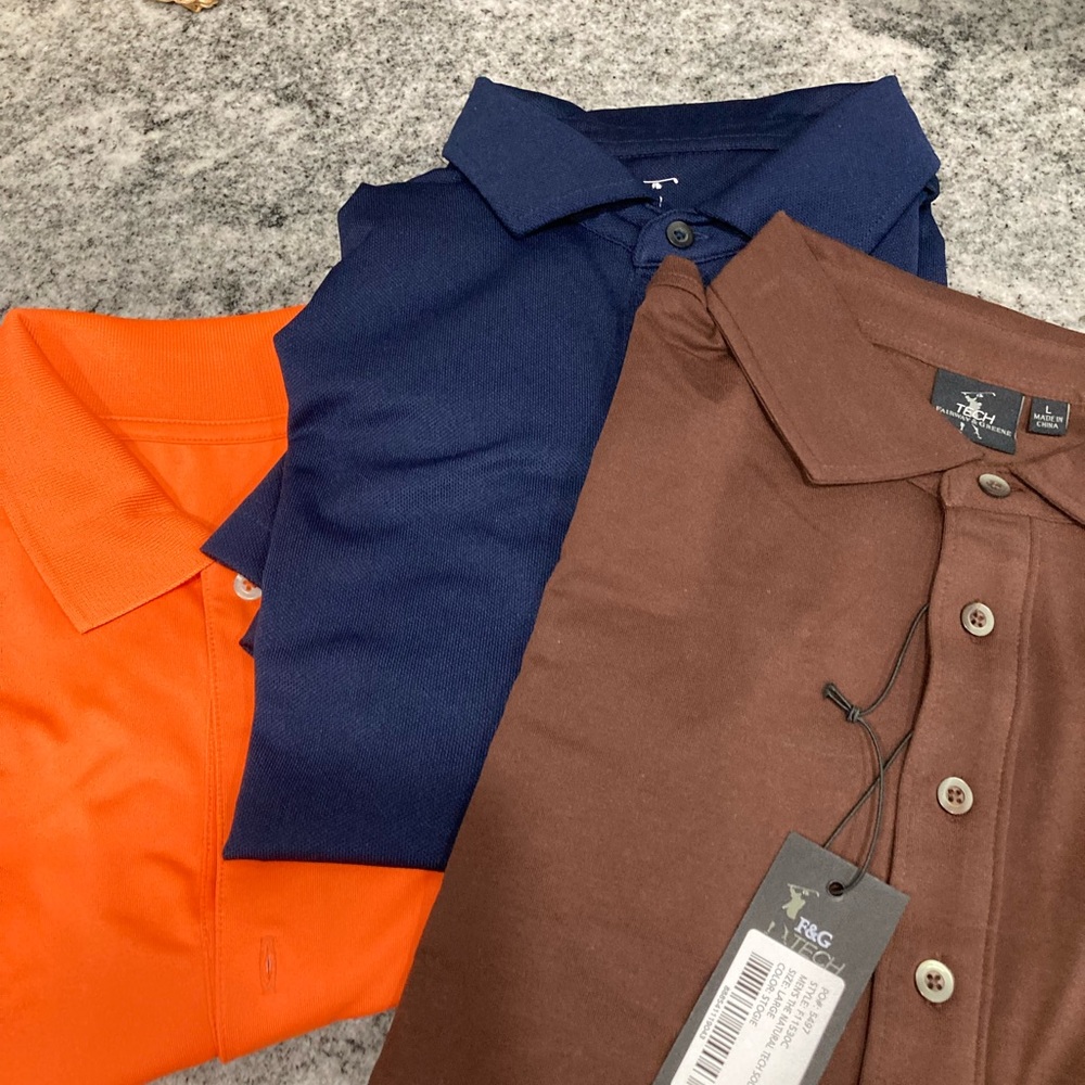 Three brand new Fairway & Green polo shirts size large.